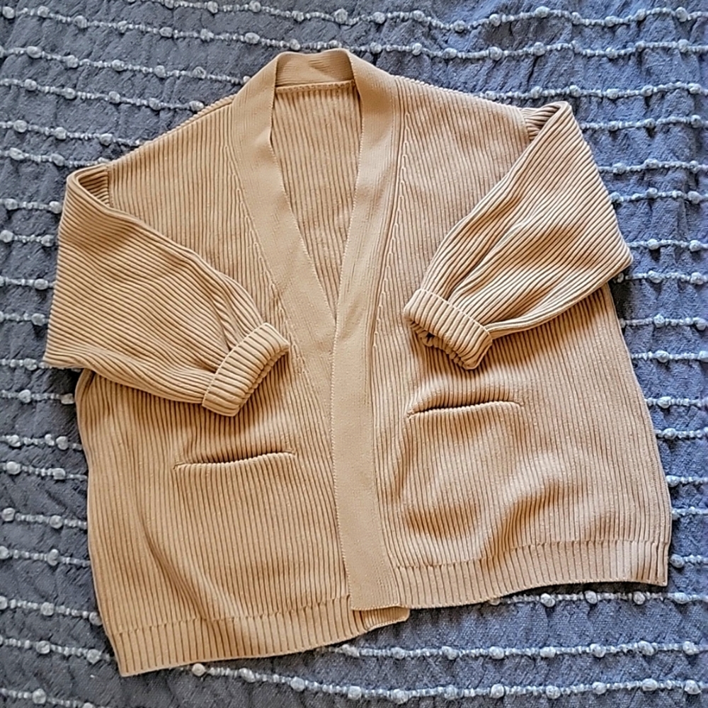 Quince Oversized Organic Cotton Cardigan, XL Camel